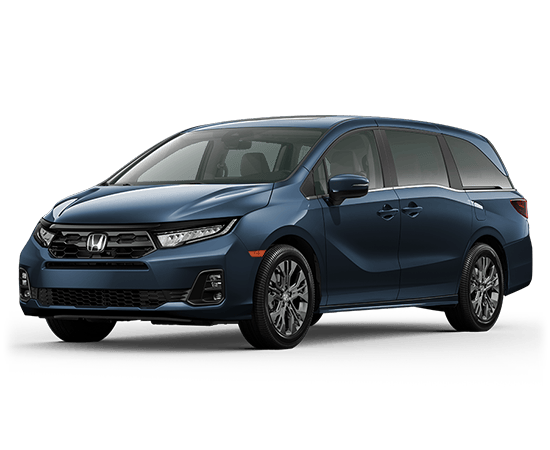 2026 Honda Odyssey Touring in Smoke Blue Pearl — front three-quarter view