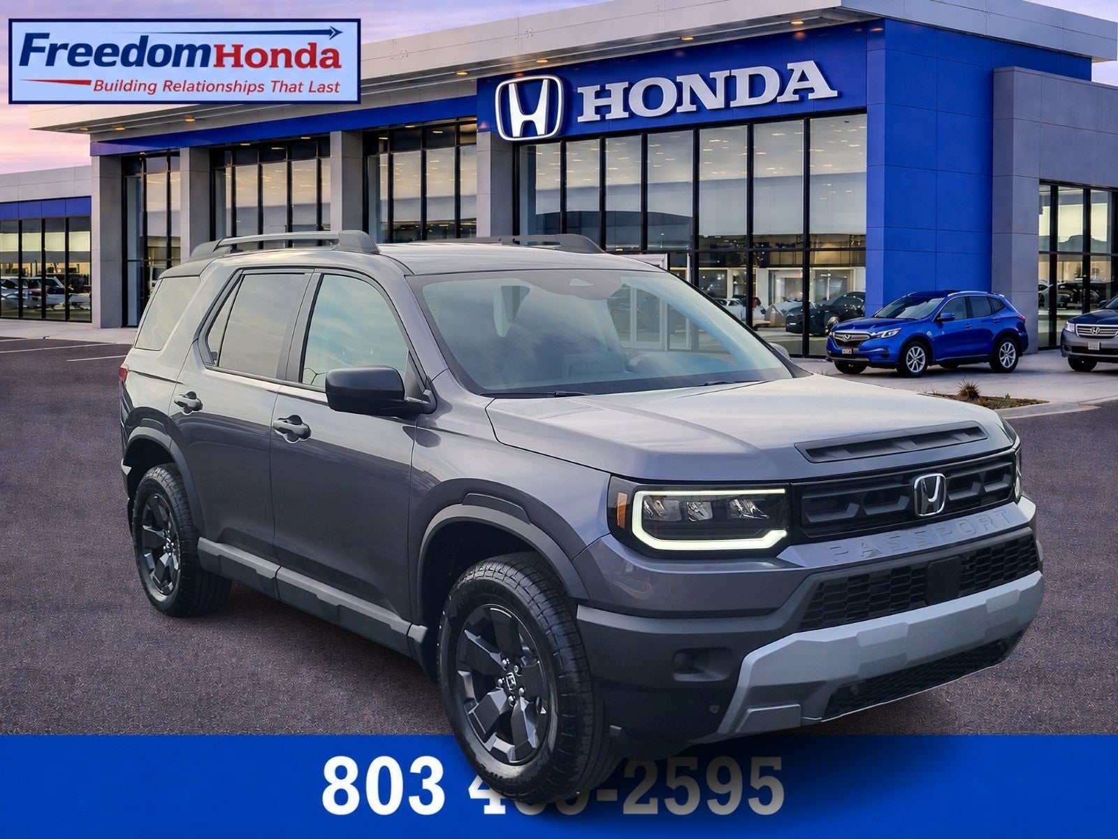 2026 Honda Passport RTL Towing in Modern Steel Metallic — front three-quarter view